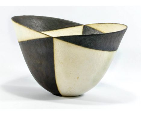 JOHN WARD (born 1938); a large stoneware black and white bowl, impressed JW mark, gallery label, maximum diameter 30.5cm. (D)