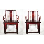 PAAR FAUTEUILS/ ARMLEHNSESSEL/ SQUAREBACK-CHAIRS, China, 19.Jh.,