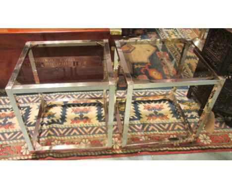 OCCASIONAL TABLES, a pair, vintage Italian square chrome and tinted glass, 50cm H x 41cm x 46cm. (2)