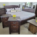 SET OF (1) SAWMILL KING BED POSTER BED - MSRP $3,158.00, DISPLAY MATRESS AND BEDDING W/ (2)