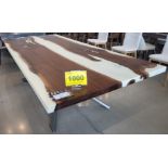 POURED EPOXY TWO SLAB LIVE EDGE DINING TABLE, 48" X 108" X 1 3/4", THICK SOLID TOP - MSRP $43,244.00