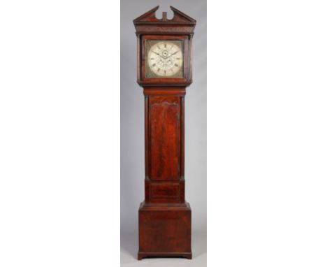 A George III mahogany longcase clock by Richard Marsh Ipswich. With square brass dial, having pierced spandrels, silvered cha