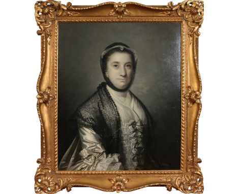 Sir Joshua Reynolds, P.R.A. (1723-1792). Gilt framed monochrome oil on canvas. Portrait of Lady Standish (died 1780) wearing 