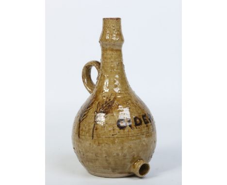 A glazed earthenware cider flask, 28cm.  Condition Report. To be used as a guide only. Good condition. 