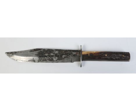 A 19th century bowie knife with antler scales. Blade stamped Original Bowie Knife along the length and Whitby and Foreign nea
