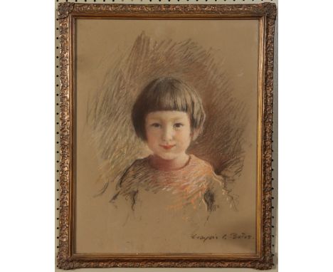 Marjorie Christine Bates (1887-1962). A gilt framed pastel portrait of a little girl. Signed, 47cm x 37cm. Condition Report. 