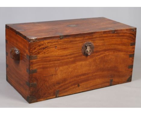 A 19th century camphor wood trunk with brass mounts, 104cm wide. Condition Report. To be used as a guide only. Dents and knoc