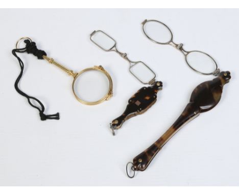 Three sets of folding lorgnettes including two pairs with tortoiseshell scales. Longest pair, 15cm long. Condition Report. To