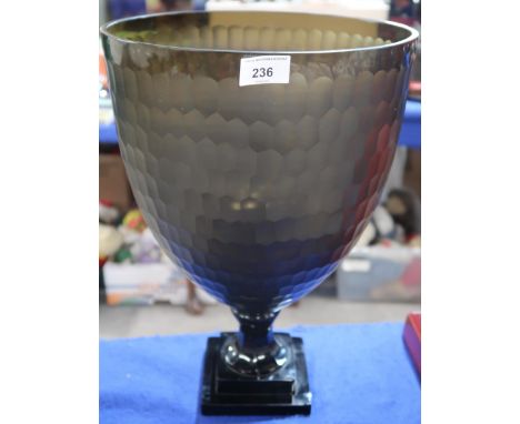 A large smoked glass honeycomb cut hurricane lamp Condition Report:Available upon request