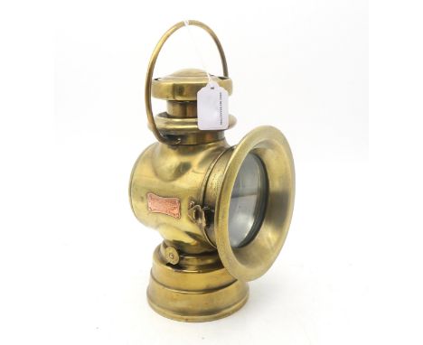 A brass Lucas 'King of the Road' automotive lamp, no. 724, measuring approx. 25.5cm in height, excluding handle Condition Rep