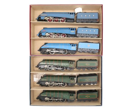 00-gauge locomotives and tenders, comprising three 4-6-2 examples in green British Railways livery with eight-wheel tenders, 