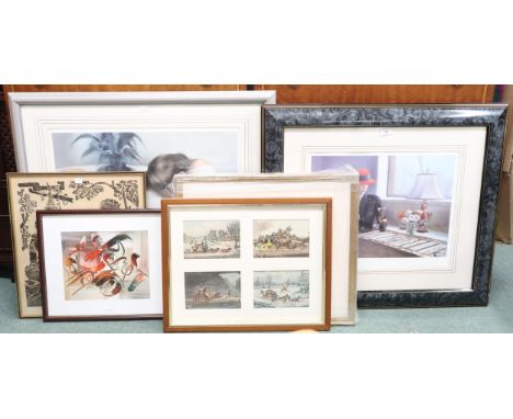 A lot comprising framed Susan kuznitsky limited edition print, Alasdair Stroyan limited edition golf print and four other ass