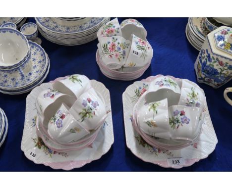 A&nbsp;Shelley Wild Flowers pattern tea service comprising twelve cups and saucers, ten plates and two cake plates Condition 