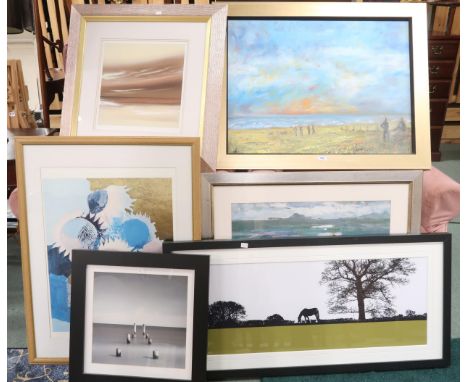 A lot comprising six framed artworks to include, J Shaw print, J MacLouchlan Milne print and oil on canvas (6) Condition Repo