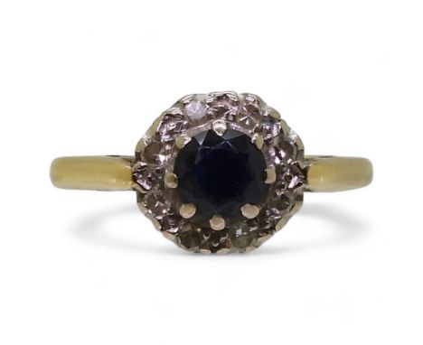 An 18ct gold sapphire and diamond round cluster ring, size M, weight 3.6gms Condition Report:Available upon request