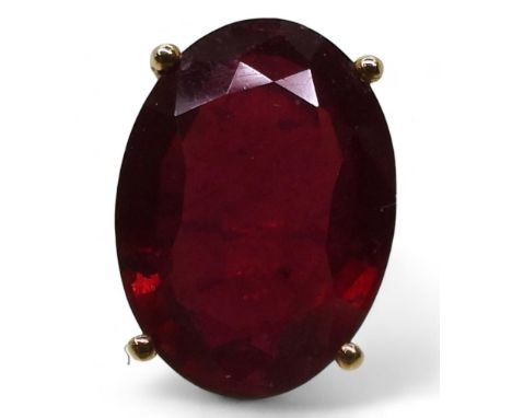 A large 9ct gold glass bonded ruby ring, ruby approx 17.8mm x 13mm x 7.1mm,&nbsp; size Q, weight 5.8gms Condition Report:Avai