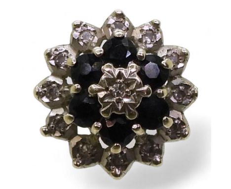 A 9ct gold sapphire and diamond accent cluster ring, size N, weight 4gms Condition Report:Available upon request