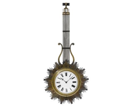 SCHWINGPENDELUHRRestauration, Frankreich um 1830/40.Messing und Stahl. Rundes flaches Gehäuse, beidseitig mit weissen Emailzi