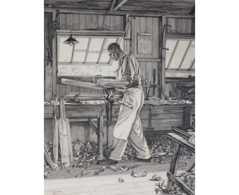 § § William Washington (English, 1885-1956) The Cricket Bat Makerdrypoint etchingsigned and dated 1934 in the plate, inscribe