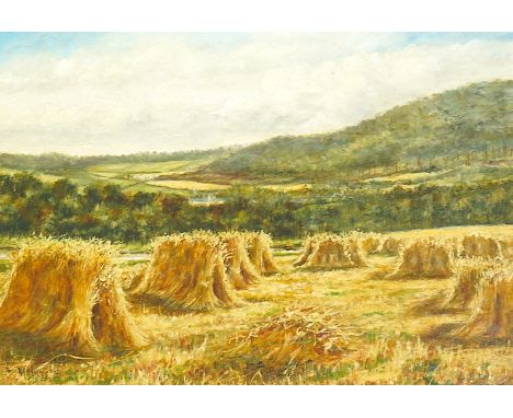James McIntyre (Scottish, fl.1880-1909) Harvest at Muirton, near Perthoil on canvassigned, with Fine Art Exhibition label ver