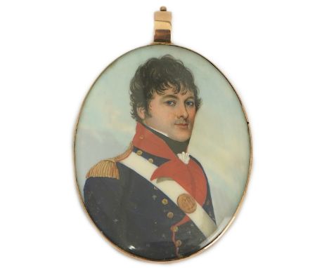 Frederick Buck (1771-1840) Miniature portrait of an army officerwatercolour on ivorywearing a blue coat with red collar and a