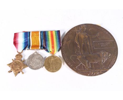 Medals of 9555 Private Alexander Scott of the 1st Battalion King's Own Scottish Borderers KOSB, who died 28th January 1917 ag