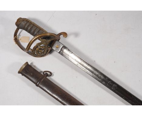 Scottish military sword of the 21st Regiment Royal Scots Fusiliers, the etched fullered blade with Royal Scots Fusiliers insi