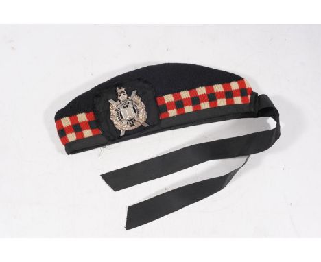 Scottish Military Glengarry cap with hallmarked silver Kings Own Scottish Borderers KOSB cap badge by Joseph Jennens & Co, Bi