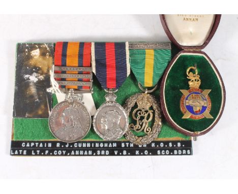 Medals of Captain R J Cunningham of the 5th Battalion Kings Own Scottish Borderers comprising a Boer War Queens South Africa 