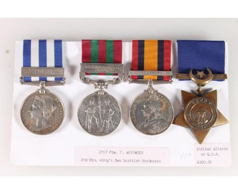 Medals of 2717 Private F Westwood of the 2nd Battalion King's Own Scottish Borderers comprising Egypt medal 1882 (undated) wi