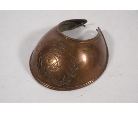 Georgian brass gorget with incised crowned GR cypher.  This item is George IIIDimensions are 11cm x 8.5cm