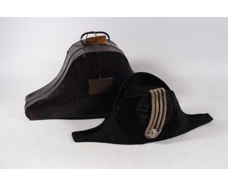 Naval bicorn (bicorne) hat with Scottish thistle button held in toleware hat box. Provenance: Christies Lot 161 19th March 19