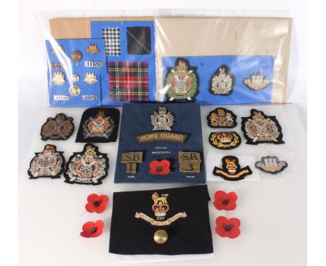 Large collection of Kings Own Scottish Borderers KOSB insignia to include bullion wire crest badges, 25th Kings Own Scottish 
