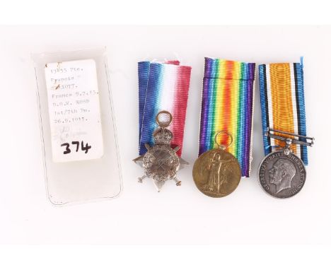 Medals of 13455 Private FRANCIS Elliott of the 7th Battalion Kings Own Scottish Borderers KOSB who was killed in action 26th 