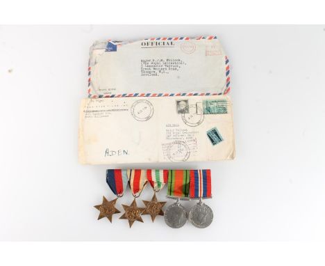 WWII war medal to include 1939-1945 star, Africa star, Italy star, Defence medal and war medal, together with two envelope co