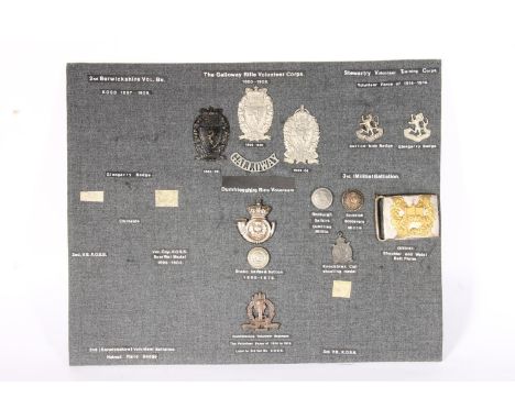 Rifle Volunteers insignia to include Galloway Rifle Volunteer Corps cap badges, Galloway shoulder title, Dumfriesshire Rifle 