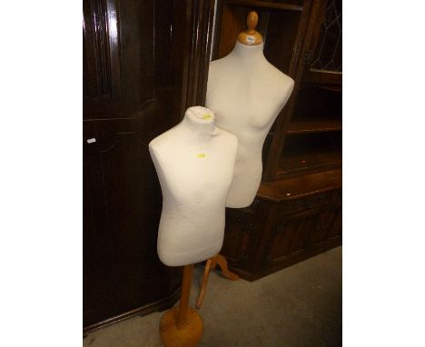 A MALE SHOP TORSO MANNEQUIN, on polished wood stand and a similar childs mannequin (2)