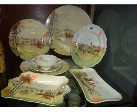 ROYAL DOULTON SERIES WARE ITEMS, hunting scenes, to include 'Fox Hunting' charger etc (8)