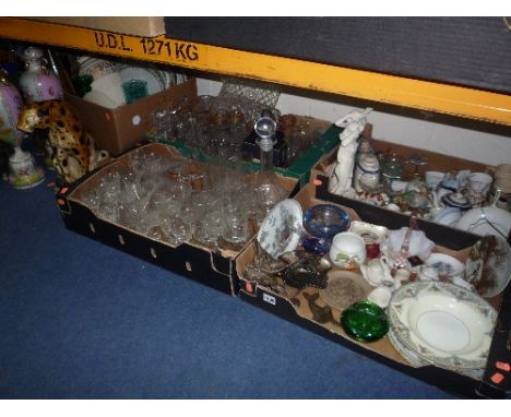FIVE BOXES AND LOOSE CERAMICS, GLASS, etc, to include Poole Birds, Carnival glass, Crested Wares etc
