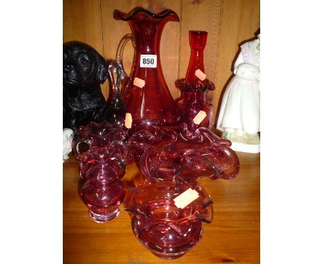 EIGHT PIECES OF RUBY/RED COLOURED GLASS, (8)