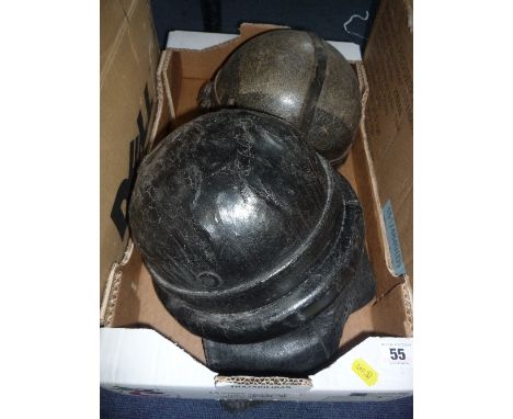 TWO WWII ERA ARMY TANK DRIVERS HELMETS, one Italian and one U.S.A. (hard shell and leather)
