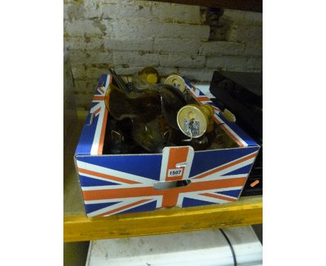A BOX OF GLASS LIGHT FITTINGS