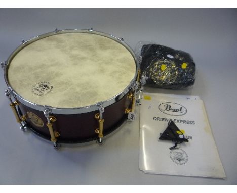 A LIMITED EDITION 50TH ANNIVERSARY PEARL SNARE DRUM, in original cardboard box and soft case