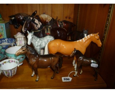 EIGHT VARIOUS CERAMIC HORSES, to include Beswick Pony No.1197, Huntsman's Horse No.1484 (palomino) and Foal No.1813 (8)