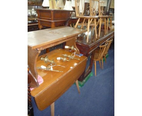 AN ERCOL DROP LEAF DINING TABLE, and five chairs (6)