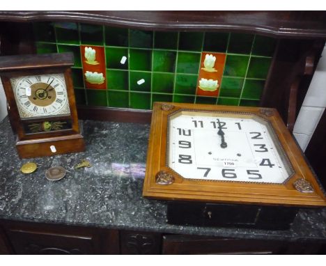 A WALL CLOCK, face marked Seikosha and an American mantle clock (two pendulums, one key) (2)