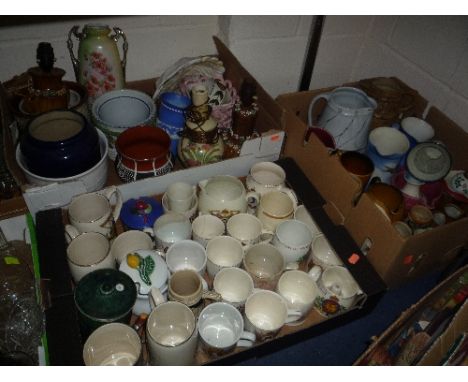 THREE BOXES OF ROYAL COMMEMORATIVES, JUGS, VASES, LAMP BASES, etc
