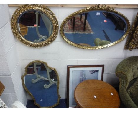 TWO GILT FRAMED WALL MIRRORS, and a Vernon Ward print (3)