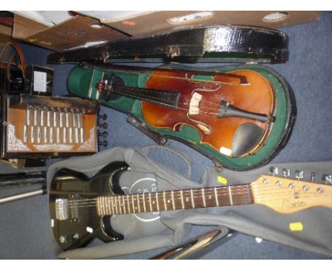 AN ENCORE GUITAR, chromatic accordion and a cased violin (3)