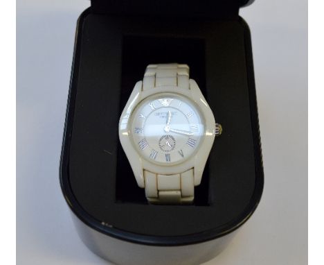 AN EMPORIO ARMARNI LADIES WATCH, AR1405, ceramic white